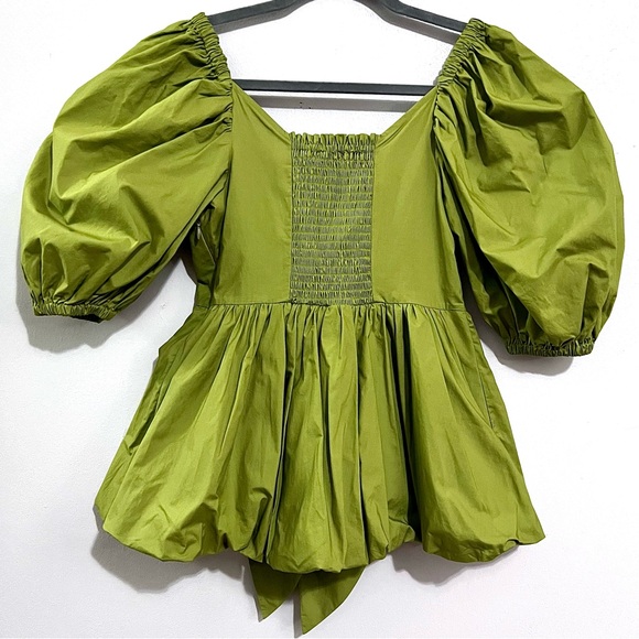 NWT Toccin Front-Tie Bubble Hem Poplin Blouse in Cactus Green MSRP$265 - Picture 10 of 16